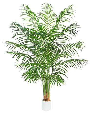 TXABL Artificial Palm Tree Indoor Plants 210 CM Fake Areca Palm Plant in White Pot, Faux Tropical Floor Plant Artificial Silk Plants for Home Office Living Room Farmhouse Modern Decor Indoor Outdoor