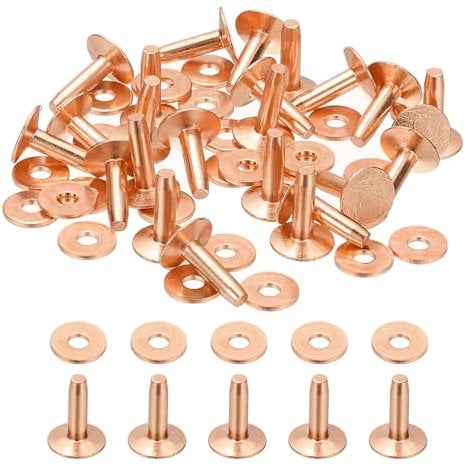 PATIKIL 10x3.3x12mm Leather Rivets and Burrs, 24 Sets Leather Rivets and Washers Copper Fastener Metal Studs Posts for Leather Craft, Belts, Wallets, Collars, DIY Crafts
