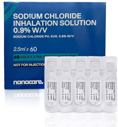 Nanacare Saline Solution 0.9% - 60 X 2.5 ml Vials | Saline Solution for Nebuliser, Sodium Chloride NACL, Sterile Inhalation Saline Solution, Isotonic Solution