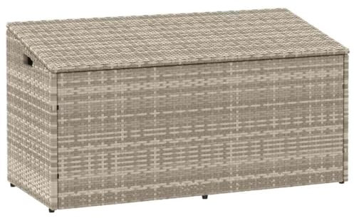 LAPOOH Garten-Auflagenbox Hellgrau 110x50x58 cm Poly Rattan, Kunststoffschrank, Balkonschrank, Outdoor Schuhschrank, Balkon Schrank, Außen Schrank Wetterfest - 4104073