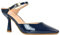 Women's Heeled Mules Ladies Mid High Heel Pumps Navy Patent Adjustable Strap Court Shoes Size 3