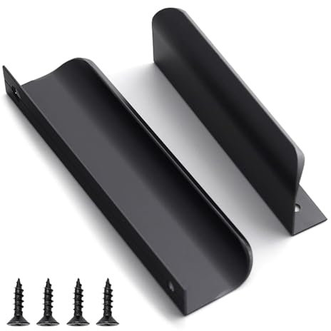 QZKJQDD 2 Pack Black Kitchen Cupboard Handles Finger Edge Pulls for Cabinets and Drawers, 150mm Wardrobe Door Handles Modern Aluminum, Matte Black