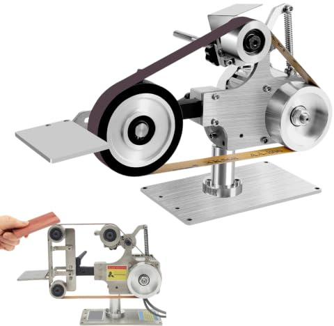 Mini Bandschleifer 550W 5000rpm | 3,9 Zoll Rolle & Flachrahmen 90° drehbar | Bandschleifmaschine mit bürstenlosem Motor | stufenlose Drehzahl & Digitalanzeige | für Metall, Holz, Kunststoff & Schmuck