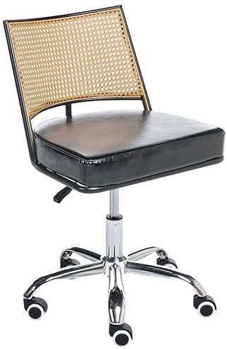 Beliani Retro Office Chair Faux Leather PE Rattan Viennese Braid Backrest Swivel Adjustable Black Nome
