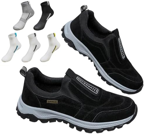Orthopaedic Shoes Men's Slip On Walking Shoes with Arch Support, Lightweight Outdoor Shoes, Hiking Work Trainers Shoes (Black,9)