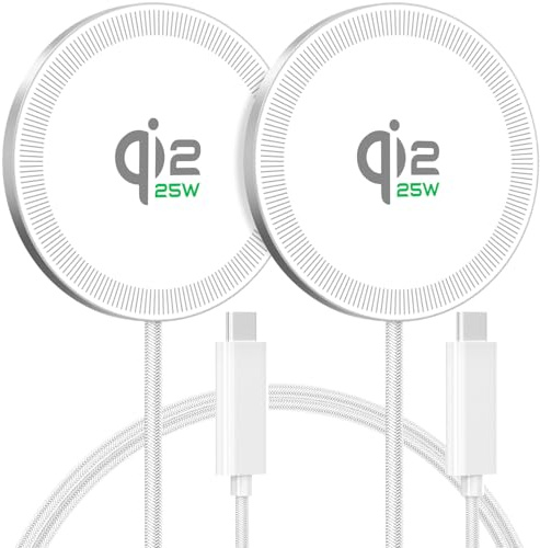 25W Fast Wireless Charger Pad:Magnetic Ultra-Slim Wireless Charger Compatible for Apple iPhone 16e 16 15 14 13 12 Series for AirPods 4 3 2 Pro - Charging Pad for Travel Game Gifts, 2-Pack White