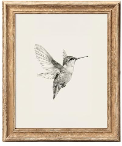 ASTRDECOR Hummingbird Wall Art Prints 8x10, Bird Sketch Painting Picture with Rustic Wood-Look Frame, Vintage Farmhouse Country Wall Decor for Living Room Bedroom Bathroom Home Decoration