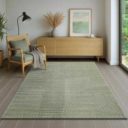 the carpet Everest - Moderner Kurzflor Teppich Hoch-Tief-Struktur, 3D-Effekt, weiche Oberfläche und hohe Flordichte, ideal für Wohnzimmer & Schlafzimmer, Grün, 120 x 170 cm