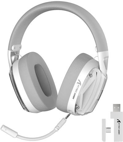 ATTACK SHARK L60 Casque Gaming sans Fil avec Mics Détachables-Blanc | 2,4G/BT/3,5mm, Ultra-léger Headset, Haut-parleurs de 40mm, Circum-aural, Réduction de Bruit, Son Surround 3D, PC/Mac/PS/Xbox