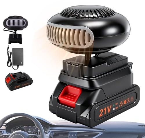 Riscaldamento auto con batteria, aggiornamento 2026, mini termoventilatore a batteria con protezione antiribaltamento, riscaldamento ricaricabile con porta USB, per campeggio, tenda, triciclo auto