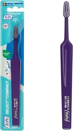 TePe Select Compact Medium Zahnbürste/Mittelstarke Borsten in einem kompakten, schmal zulaufenden Bürstenkopf - für Jung & Alt (Packung mit 6)