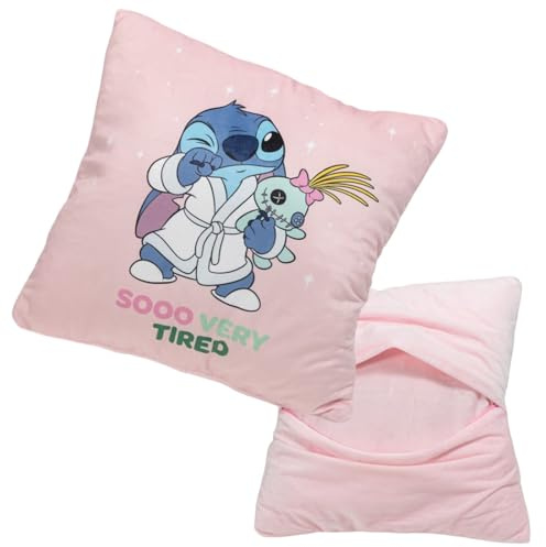 Aymax Disney Lilo & Stitch Kissen – „Sooo Very Tired“ Dekokissen 35×35×6 cm – Weiches Velours Kuschelkissen für Kinder & Fans – Abziehbarer Bezug