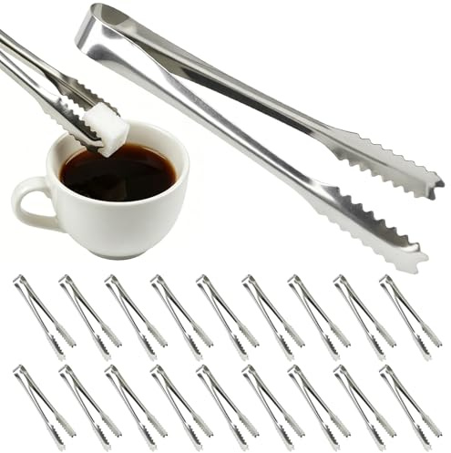 ANPUNAT 24 pezzi Pinze per ghiaccio e zucchero in acciaio inox Pinze per servire piccole Pinze per servire zucchero, dessert, feste, caffè, cucina, bar (argento)