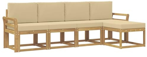 vidaXL Outdoor-Sofagarnitur mit Kissen 5 pcs Weiß und Beige, Garten Sofa Set, Moderne Möbel für draußen, Robustes Sitzen für Terrasse, Garten und Balkon, schicker Akazien Lounge