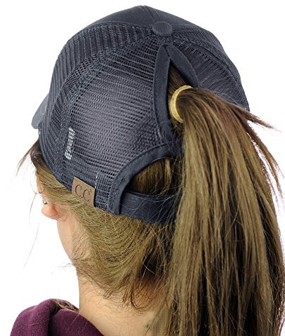 CC Ponycap Messy High Bun Ponytail Adjustable Mesh Trucker Baseball Cap Hat, Charcoal