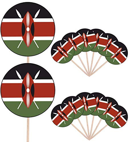 AK Giftshop Kenya Flag Party Food Cake Cupcakes Picks Sticks Flags Stand Up Decorations Toppers (pack of 14)