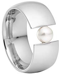 Heideman Ring Damen aus Edelstahl Silber farbend poliert Damenring für Frauen mit Perle Weiss rund 6mm
