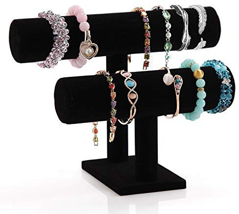 powerking Black Velvet Jewelry Organizer Stand, 2 Tiers Detachable Bracelet Display Stand and Holder, Jewelry Display Organizer for Bracelet Watch