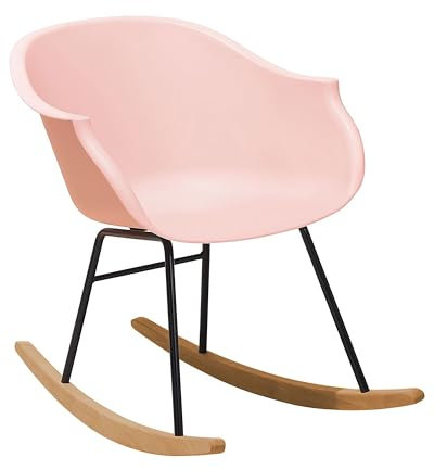 Retro Schaukelstuhl aus Kunststoff in Rosa mit robustem Holzkufen Harmony