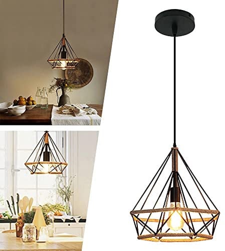 Mengjay Retro Industrie Hanfseil Kronleuchter Eisen Hanf Seil Anhänger Decke Pendelleuchte Kerze Design Innenbeleuchtung Wohnzimmer Leuchten Esszimmer Restaurant Lampe E27