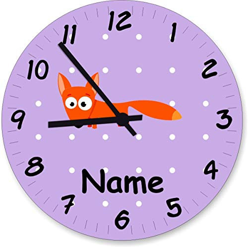 ShirtInStyle Wanduhr Kinderzimmer Wanduhr Fuchs mit Wunschnamen Geschenk Uhr Kinder Handmade, 20cm, Pastelllila