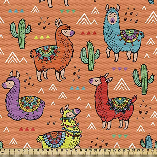 ABAKUHAUS Kaktus Gewebe als Meterware, Bunte Alpakas Blume, Schön Gewebten Stoff für Polster und Wohnaccessoires, 1M (148x100cm), Dunkler Lachs