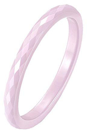 PAURO Damen Keramik 2MM Diamant Formschnitt Dünn Midi Knöchel Ehering Versprechen Rosa Größe 52 (16.6)