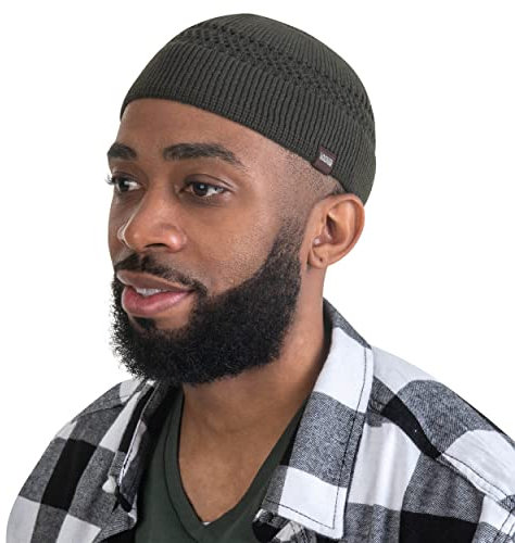 SnugZero - 100% Baumwolle Gitterstrick Skull Cap Beanie Kufi | Einfarbig und Coole Designs für den Alltag, Grün, Einheitsgröße