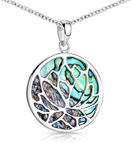 MATERIA Muschelkette Lotusblüte grün rund - Lotus Schmuck Anhänger Damen Silber 925 mit Geschenk-Box KA-42-Grün_K97-60