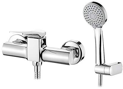 Ibergrif M12004 Praga, Mezclador Palanca, Kit de Grifo de Ducha, con Alcachofa, Soporte, Manguera, Cromo, Plata