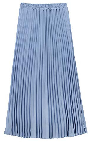 Damen Mädchen Plisseerock in Maxilänge Plissee-Maxirock Elastische Chiffon Langer Faltenrock Elastischer Bund für Frühling Sommer Herbst - 90cm Einfarbig Hellblau