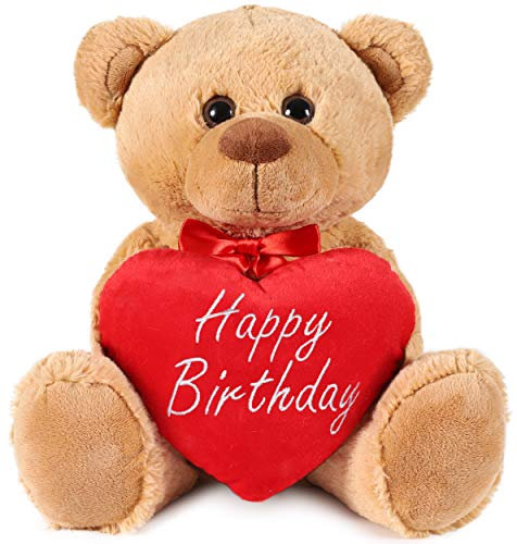 BRUBAKER - Peluche Douce - Ours/Nounours avec Cœur 'Happy Birthday' - 35 cm - Brun Clair