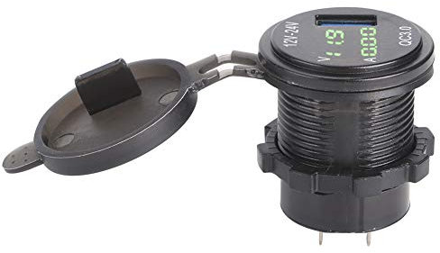 Cargador USB para automóvil 3 en 1, Enchufe de Cargador USB de 12-24 V 3.0 con voltímetro Digital, amperímetro, monitoreo de Carga rápida para teléfono(Verde)
