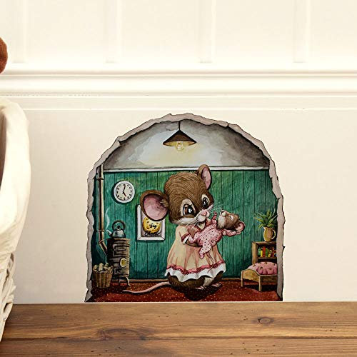 ilka parey wandtattoo-welt Mäusetürchen Sticker Aufkleber Wandsticker Mäusemama mit Baby Maus Tür Mäusetür Mausloch Wandtattoo Wichteltür Elfentür mt2