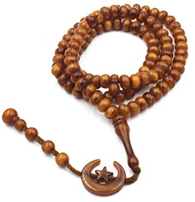 WINBST Islamic Prayer Beads Armband, 99 Perlen, Eid Mubarak, Muslimisches Gebet, Schwarz / Hellbraun