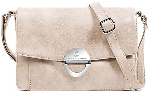 MODERN SHOWS Damen Kleine Umhängetasche Damen 5 hauptfächer Abendtasche Schultertasche Ultra Soft Washed Lederhandtasche Retro Damenhandtasche Henkeltaschen Zip Crossbody Bag Mode (beige)