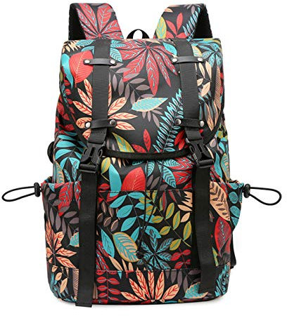 FANDARE Zaini Casual Zaino Scuola Uomo Zainetto Cartelle Donna Zainetti per Ragazza Ragazzo All'aperto Viaggio Università Daypacks per 15,6 pollici laptop Impermeabile Poliestere Foglie