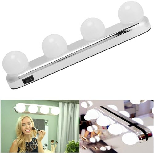 Yuecoom Bärbara 4 LED Lámparas de Maquillaje, Espejo Iluminado Sin Cables Recargable, Lámpara para Tocador, Luz para Pared de Baño, Luces de Maquillaje Portátiles LED Sin Cable para Espejo de Baño