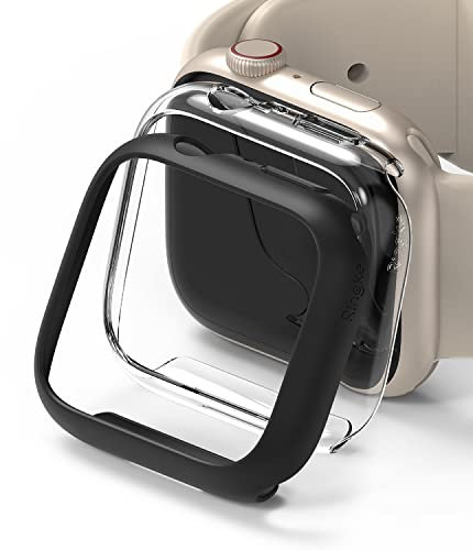 Ringke Slim Case Compatible con Funda Apple Watch Series 8 (45mm) y Compatible con Protector Apple Watch Series 7 (45mm), Delgada Ligera Fina Carcasa [2 Unidades] - Clear + Matte Black