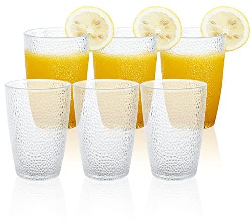 YAYODS 6 Pcs Reusable Plastic Glasses, 350ml/12oz Plastic Clear Cups, Unbreakable Glass Tumblers, Stackable Tumbler Cups, Plastic Drinking Glasses for Camping, Home Party, Outdoor Picnic