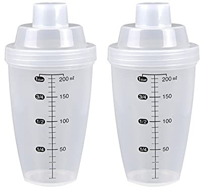 Shunfaji Shaker Cocktail Transparent 200 ML Shaker Cocktail en Plastique, Transparent Boisson Mixer avec Échelles Claire, Mélanger Lait, Thé, Cocktails pour Barmans Débutants et Experts (2PCS)