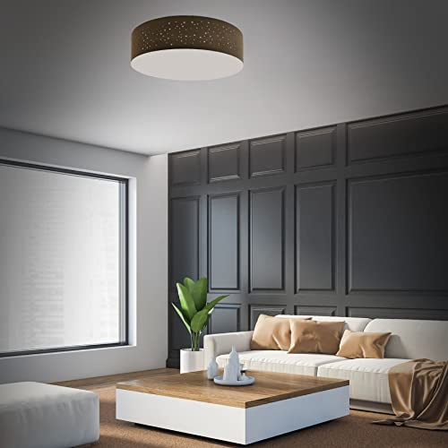 Trango Deckenleuchte 3138 mit 50cm Ø Sternenhimmel Stoffschirm in *BRAUN* rund inkl. 3x E27 Lampenfassung Wohnzimmer, Schlafzimmer, Flur, Gästezimmer Bürolampe Stoffdeckenleuchte ohne Leuchtmittel