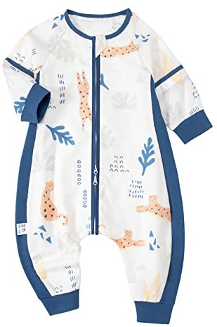 Schlafsack Baby Sommer mit Beinen & Armen, Schlafsack Kinder Ganzjährig 100% Baumwolle, Baby Schlafsack mit Füßen Abnehmbaren Ärmeln, Langarm Schlafsack 1-3 Jahr Alt Von 70 Bis 110cm Unisex (110cm, F)