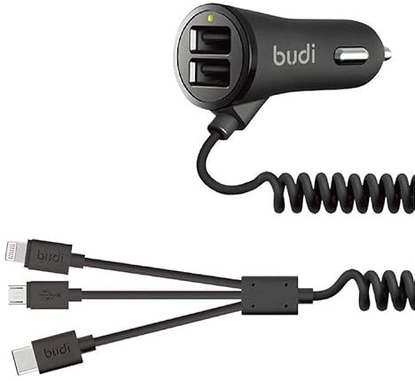 Budi Original 2 ports usb Car Charger with Budi 3 in1 universal USB Charging Cable fior iphone,androids etc