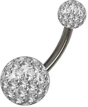 Generisch TITAN G23 Bauchnabelpiercing EPOXY-Kugel FERIDO EPOXYD-HARZ MULTI-KRISTALL Banane Bananabell Piercing Bauch Chirurgen-Stahl 316L Edelstahl (1.6 x 8mm, Stahl Silber, Ball Weiß Klar)