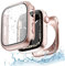 Yolovie 2 in 1 wasserdichte Hülle Kompatibel für Apple Watch Series 9 8 7 41 mm Zubehör, iWatch Glas Displayschutz PC Hard Schutz Case Schutzhülle+Hinterer Rahmenfür Damen Herren 41mm Roségold
