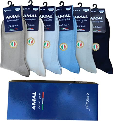 AMAL SOCKS Calze Uomo in Filo di Scozia Corte | Calzini Corti uomo Cotone 100% | Maglia Rasata in Tinta Unita | Confezione 6 Paia | 3 Taglie Prodotto Italiano