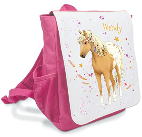 Kilala Kinderrucksack Pferd mit Wunschnamen Kita KIndergartentasche Kiga Geschenk Mädchen Pferdefreunde ab 3 Jahre (Pferd beige)