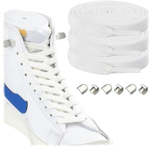 Stepace 3 paires de lacets plats pour baskets, 8 mm de large lacets élastiques sans noeud pour enfants adultes Blanc 120