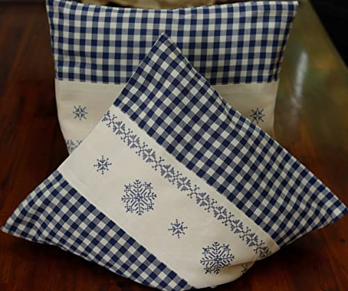 Generisch Landhaus Kissenhülle Karo blau weiß Bestickt 40x40 2er Packung